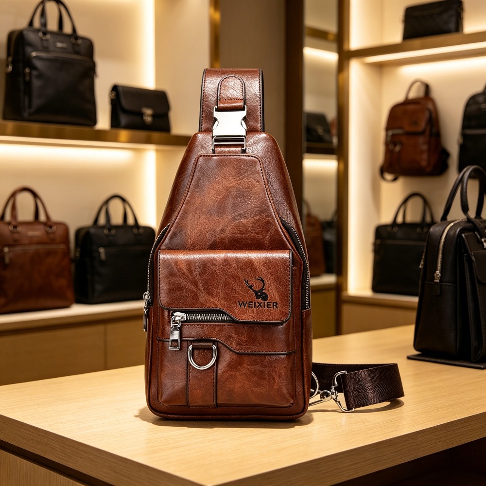 Sling Backpack Shoulder - Umhängetasche für Männer, Crossbody-Brusttasche, PU-Leder Schultertasche,
